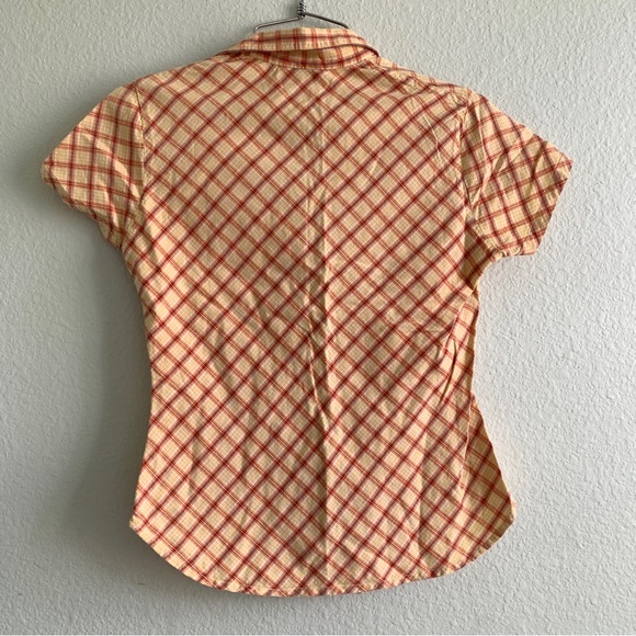 VINTAGE NAF NAF y2k retro short sleeve blouse button up top plaid Small pocket - Picture 3 of 9